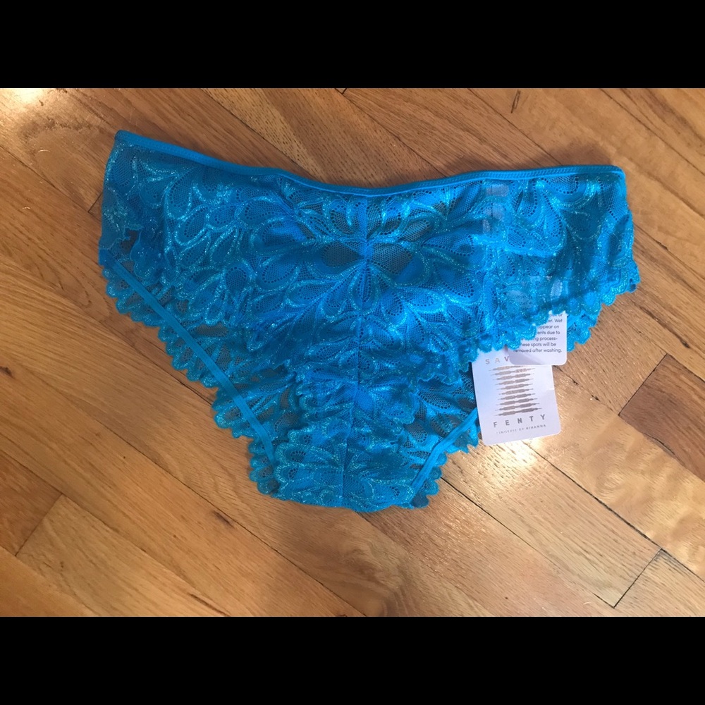 Savage X Fenty Savage Not Sorry Lace Cheeky Wildflower Blue Size L NWT